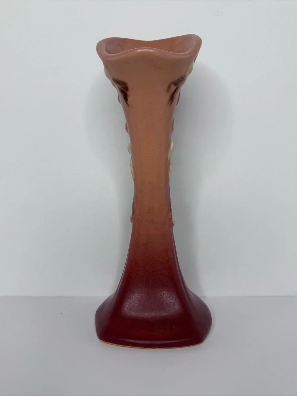 Vintage Roseville Pottery Snowberry Pink Bud Vase 1BV-7 Art Deco Asymmetric